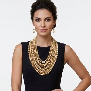 Beloved Millinery Gold Elegant Classic Multi-Strand Faux Pearl Necklace Jewelry